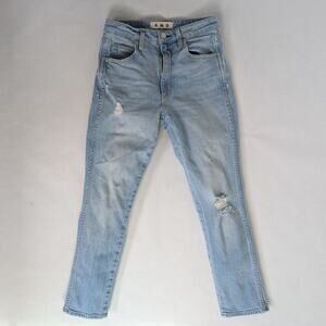 Amo Jeans Chelsea Crop Womens 26 Blue Straight Leg High Rise Distress Light Wash